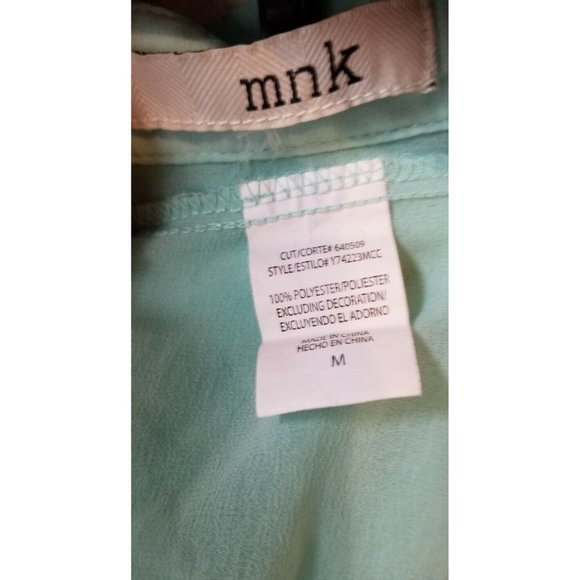 MNK Sheer Long Sleeve Blouse, Top, Junior's Medium, Women’s Medium, teal green - Picture 4 of 4